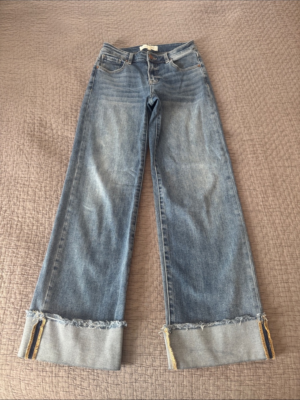 Risen Wide Leg Cuffed Jeans